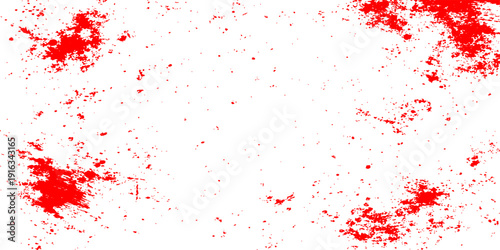 Red watercolor paint splashes and blood splatters create a grunge vector texture with ink drips and red spray stains on a decorative art backdrop