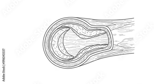 Cross-section of Atherosclerotic Artery with Plaque Buildup and Narrowed Lumen