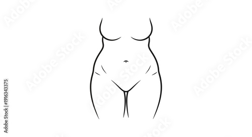 Curvy Female Body Outline, Silhouette, Body Shape, Feminine Form, Illustration