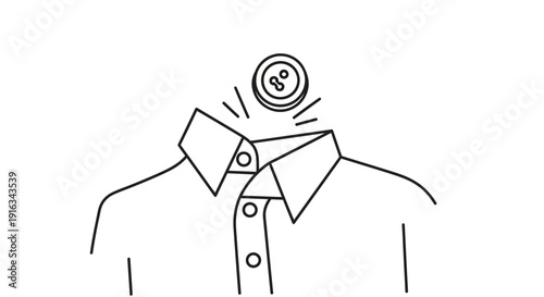 Button missing from shirt collar, concept of repair, maintenance, and clothing care