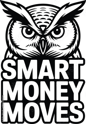 A bold black and white logo featuring an owl and smart money moves text