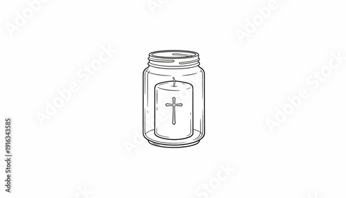 Candle with Christian Cross Inside a Glass Jar