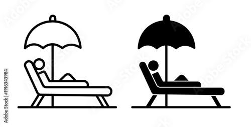 Beach chair with umbrella icons pack. vector illustrations designs