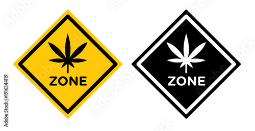 Cannabis zone traffic signs pack. vector illustrations designs