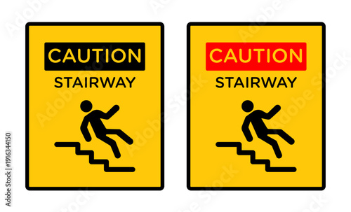 Caution stairway signs pack. vector illustrations designs
