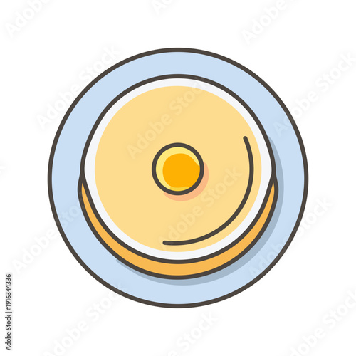 Top view illustration of a delicious, golden-brown pancake stacked on a light blue plate, ready to be served with syrup or toppings for a delightful breakfast or brunch meal