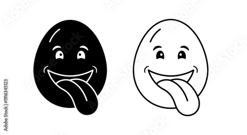 Two cartoon characters with tongues out, black and white, fun, illustration, design Vector