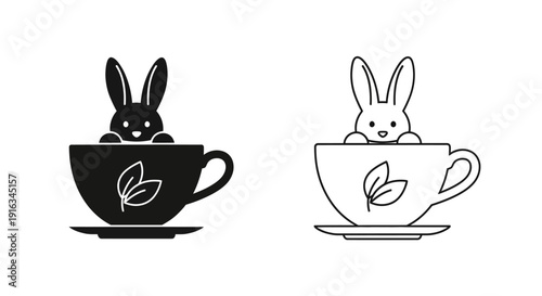 Cute rabbit peeking out of coffee cup illustration vector design Vector