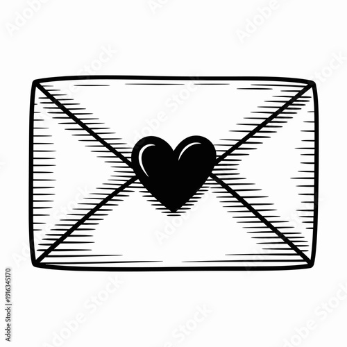 A simple black and white illustration of a sealed love letter