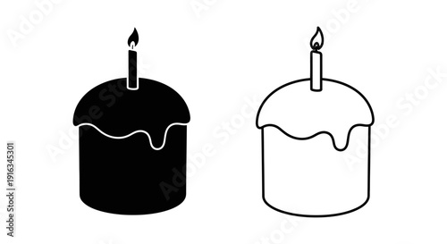 Black and white birthday cake with candle illustration Vector