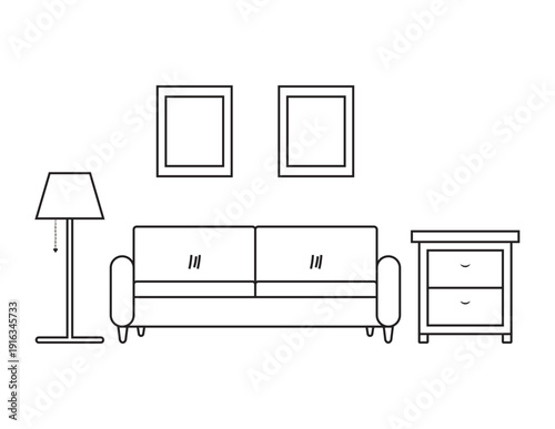 Minimalist Living Room Interior Outline Vector Illustration