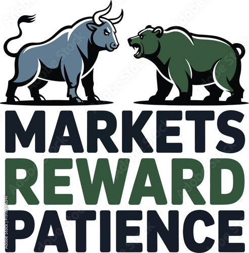 A graphic illustration of a bull and bear in a market concept