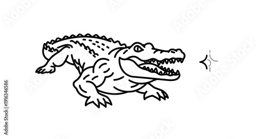 Aggressive Cartoon Alligator Biting with Sharp Teeth, Fierce Reptile Illustration