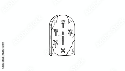 Ancient Rune Stone with Cross Symbol, Mysterious Engraved Rock, Historical Landmark