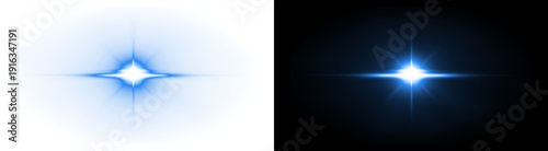 PNG image of Brilliant blue starburst lens flare emanating from a central bright light source creating horizontal light streaks on transparent background