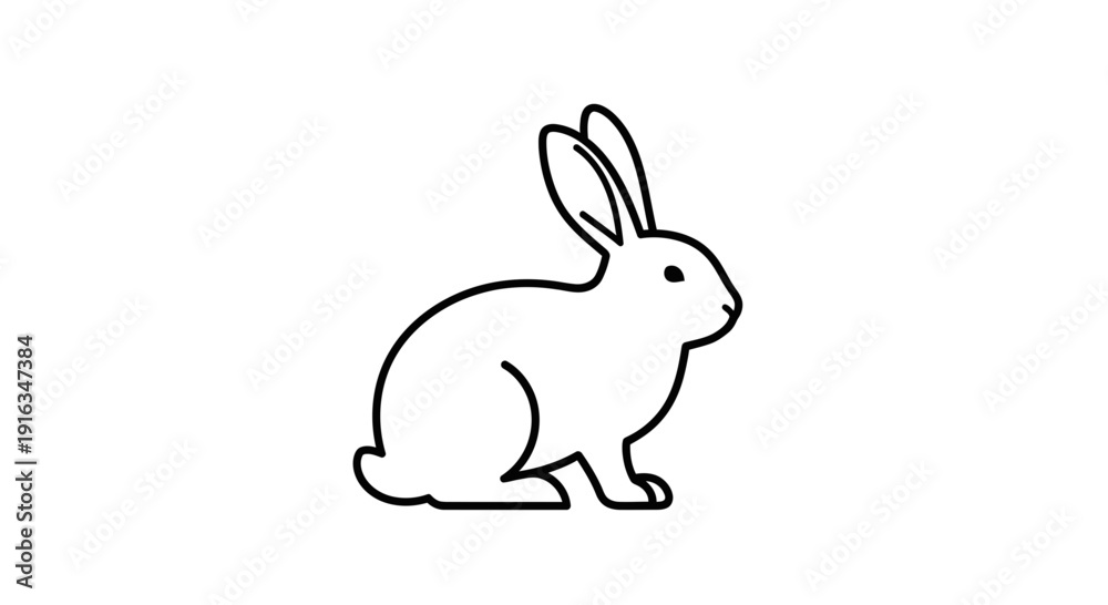 Obraz premium Simple Line Art Illustration of a Cute Rabbit, Minimalist Icon, White Background