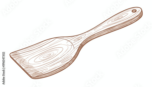 Wooden Spatula Kitchen Utensil Drawing Isolated on White Background