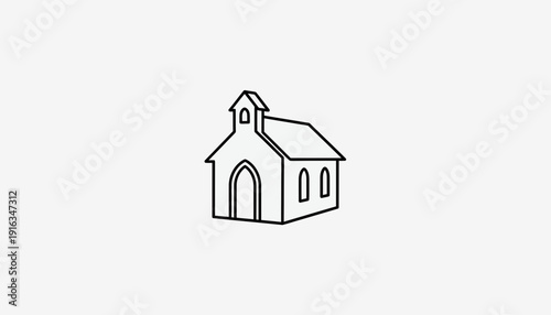 Simple Line Art Icon of a Small Church Building