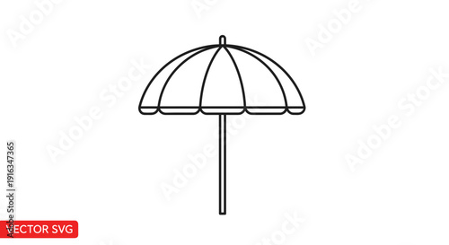 Simple Line Art Icon of an Open Umbrella on White Background