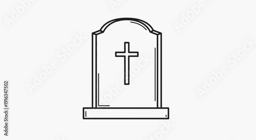 Simple Line Drawing of a Gravestone with a Cross