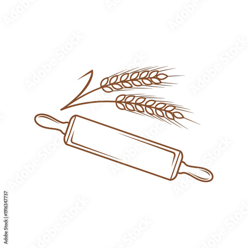 Bakery logo featuring rolling pin and wheat stalks, perfect for food businesses.