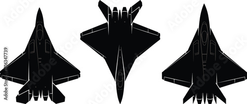Fighter jet silhouettes, top view comparison, military aircraft vector, aviation design illustration, combat plane artwork, defense technology graphic, warplane study