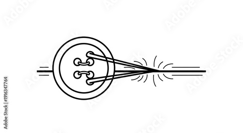 Sewing Button with Thread and Motion Lines - Close Up