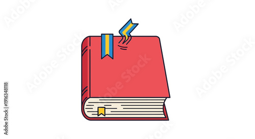 Red Book with Blue and Yellow Bookmarks, Study and Knowledge Concept