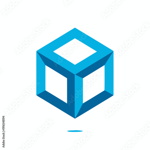 Abstract geometric cube logo design in vibrant blue color on white background.