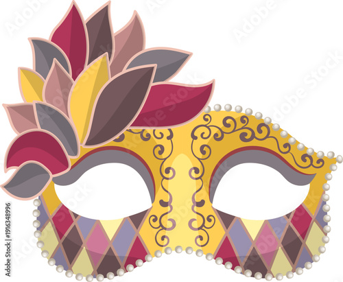 Festival mask. Golden theater show cartoon icon