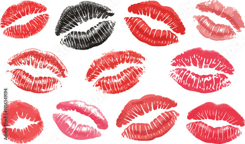 Female Lipstick Prints Vector Set – Vibrant Pink and Red Lips Collection