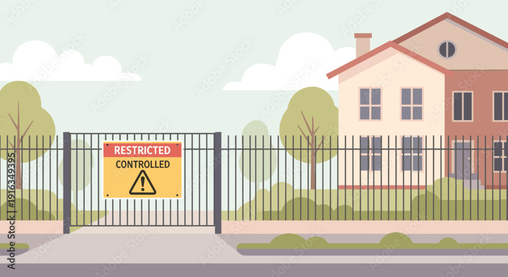Obraz premium Gated property with warning sign in peaceful neighborhood setting