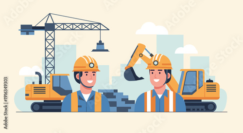 Construction team with equipment in urban setting