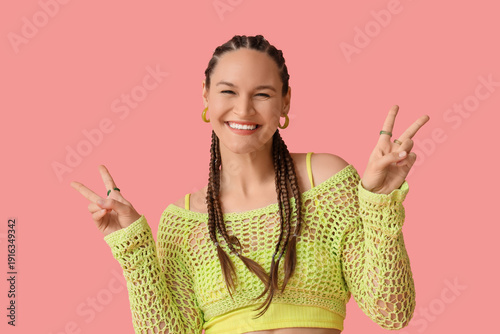 Young woman in crochet top ...