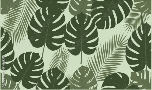 Premium Tropical Monstera  Palm Leaf Background - Modern Green Foliage Illustration, Aesthetic Urban Jungle Pattern for Wallpaper, Textile  Nature Branding