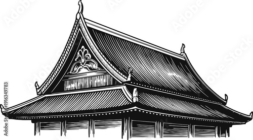 Traditional asian temple roof illustration ornate architectural design with curved eaves and detailed craftsmanship