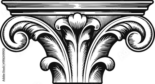 Corinthian capital illustration with detailed acanthus leaves and classical architectural design