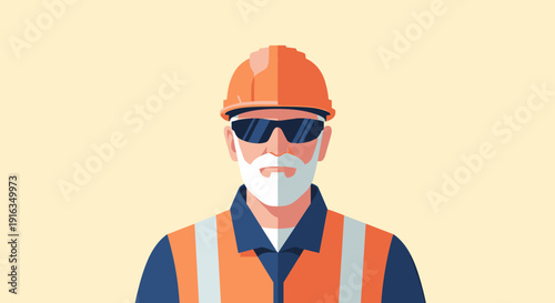 Construction worker in safety gear with helmet and vest on neutral background
