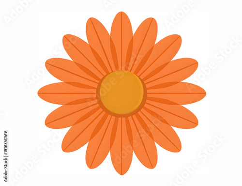 Flat vector orange flower icon with sun-like center isolated on light background, minimalist floral design ideal for logo, app, branding, decoration, and graphic projects.