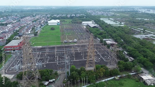 aerial view of electrical tower