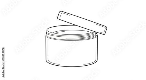 Open Jar Container with Lid, Simple Line Art Illustration