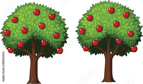Apple tree with red fruits isolated on white background cartoon style orchard plant vector illustration design