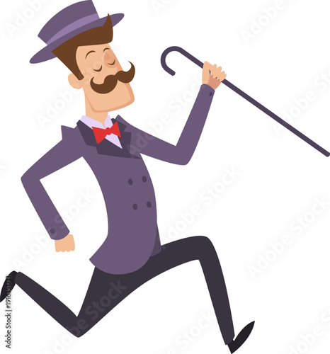 Running gentleman. Victorian old fashion man character