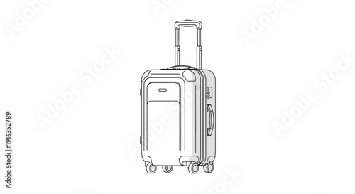 Modern Rolling Suitcase with Telescopic Handle and Wheels, Minimalist Line Art