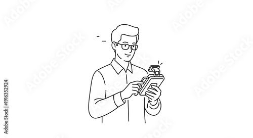 Man Using Portable Scanner Device for Inventory or Data Entry