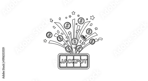 Jackpot Slot Machine Win with Flying Coins and Confetti