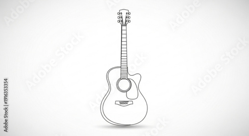 A detailed line drawing of an acoustic guitar on a plain white background with subtle shading