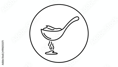 Ladle with Creamy Sauce Dripping into Water, Cooking Icon