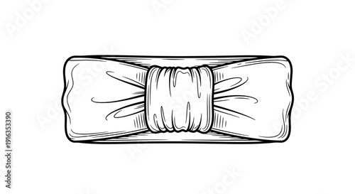 Hand-drawn sketch of a fabric headband with a knot detail, isolated on white.
