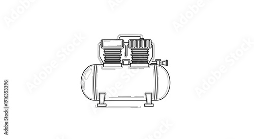 Hand-drawn sketch of a portable air compressor with a tank and dual cylinders on a white background.